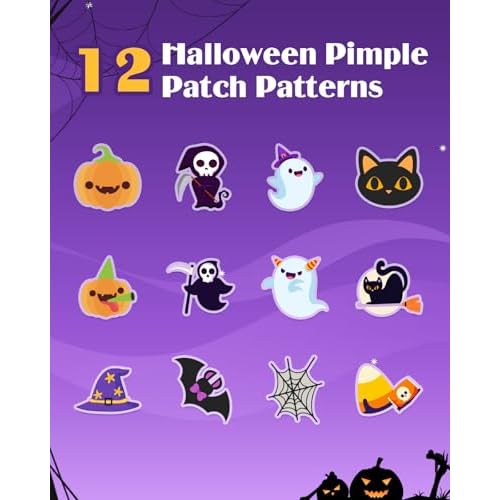 Halloween Acne Pimple Patches Cute - 144 Count Hydrocolloid Pimple Patches for Face, Spot Treatment Stickers w/Salicylic Acid & Tea Tree Oil for Zits and Blemishes, 2 Sizes & 12 Patterns