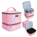 SAVILAND Pink PU Leather Nail Polish Organizer Bag for Nail Tech - A-Pink