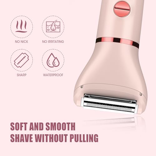 Lanumi Women Electric Razor 2 in 1 Bikini Trimmer Facial Hair Removal USB Rechargeable Body Shaver Wet Dry Pubic Hair Trimmer Lady Shaver LCD Display£¬Gifts for Women (Pink)
