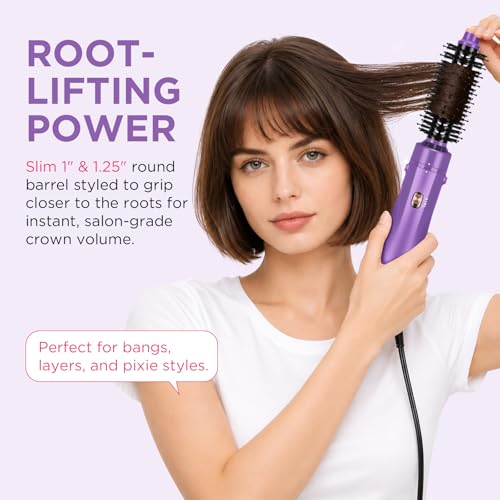 Aima Beauty Purple Blow Dryer Brush Set with 1" & 1.25" Round Barrel - 2-in-1 Styling Tool
