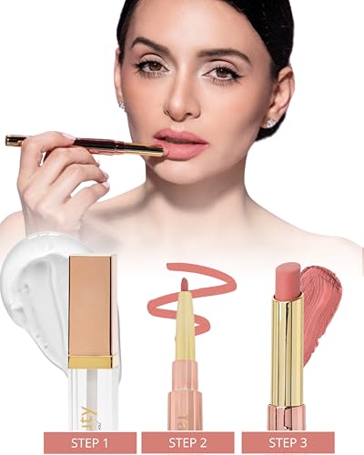 YazzBeauty 3-in-1 Lip Plumper Kit with Nude Lipstick & Liner