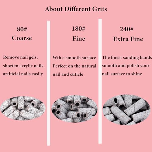 100pcs Zebra Nail Sanding Bands & Mandrel Bit - 80 Grit Coarse