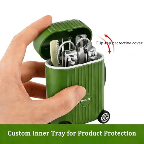 8-Piece Mini Manicure Set in Olive Green Travel Case
