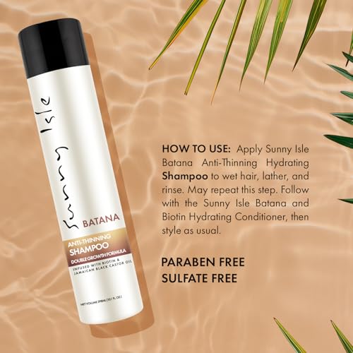 Sunny Isle Batana Anti-Thinning Shampoo 10.1oz Infused with Biotin and Jamaican Black Castor Oil | Double Growth Formula