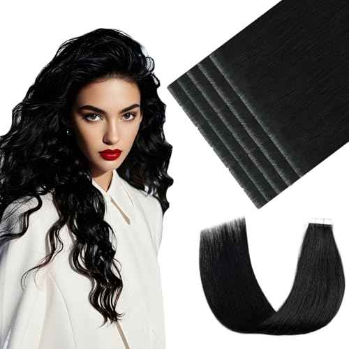 Youngsmile Injection Tape in Hair Extensions Real Human Hair, #1 Jet Black 18 Inch Invisible Edge Tape in Injected Hair Extensions, 20pcs 40g, Straight Remy Virgin Human Hair Tape ins (#1,18'')