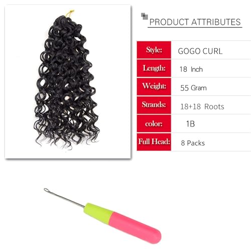 YXCHERISHAIR 8 Packs Curly Crochet Hair Extensions - GoGo Curl 18inch