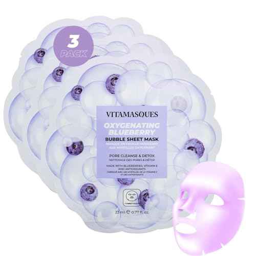 Vitamasques Blueberry Oxygenating Bubble Face Mask, Pore Cleanse and Detox, Deeply cleansing action, with bubbling fun (Pack of 3)