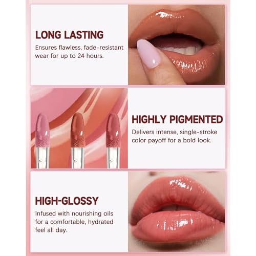 Plumping Lip Gloss for Women, Glossy Finish Lip Tint Stain, Hydrating Moisturizing Lips Care Tinted Lips Oil, Non-Sticky Long Lasting Shine Lipgloss Lipstick, Plumping LipGloss Oil Makeup-01 Pink