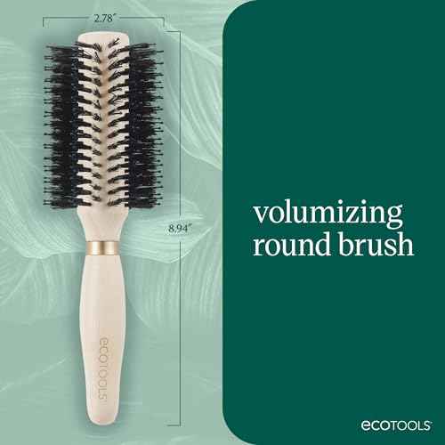EcoTools Volumizing Round Hairbrush, Achieve Full Blow Out, Heat Resistant For Easy Blow Drying, Vegan Bristles Tame Frizz & Smooth Hair, Made With Renewable Bamboo, Cruelty-Free, 1 Count