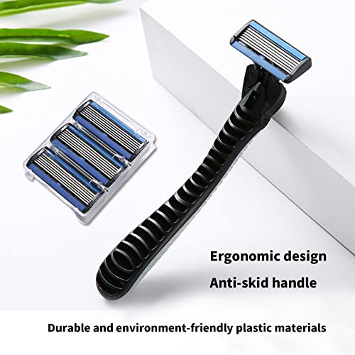 Men's 6-Blade Reusable Razor with 24 Cartridges & Anti-Slip Handle