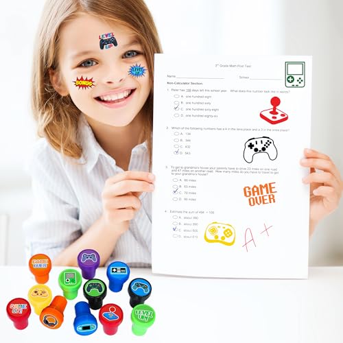 Video Game Party Favors Set - 24 Tattoos & 12 Stamps