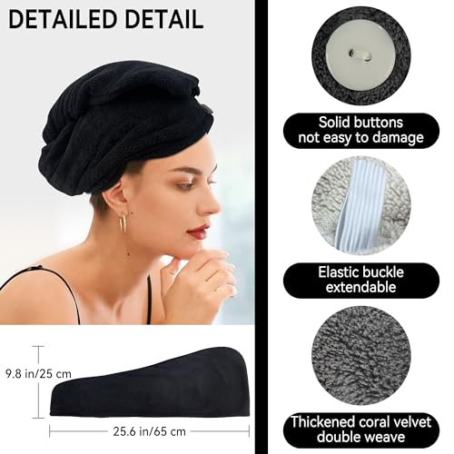 wetore 3 Pack Microfiber Hair Towel Wrap,Hair Drying Towel with Button,Super Absorbent Fast Microfiber Towel,Microfiber Hair Towel Wraps for Women Kids Girls for Wet Curly Hair(25.6x9.8In)