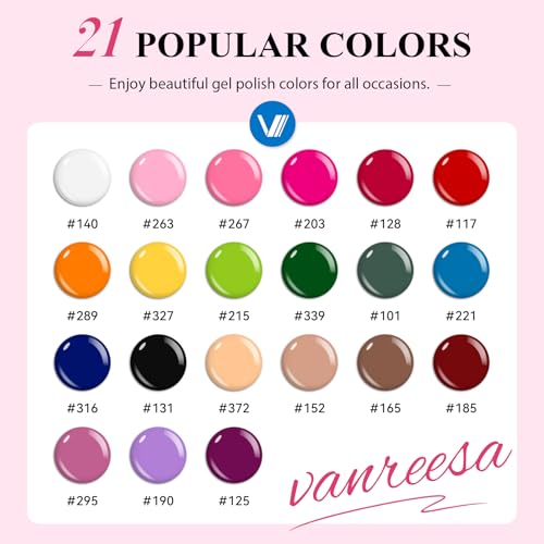 VANREESA 24 Pcs Gel Nail Polish Set - 21 Colors with Base & Top Coats