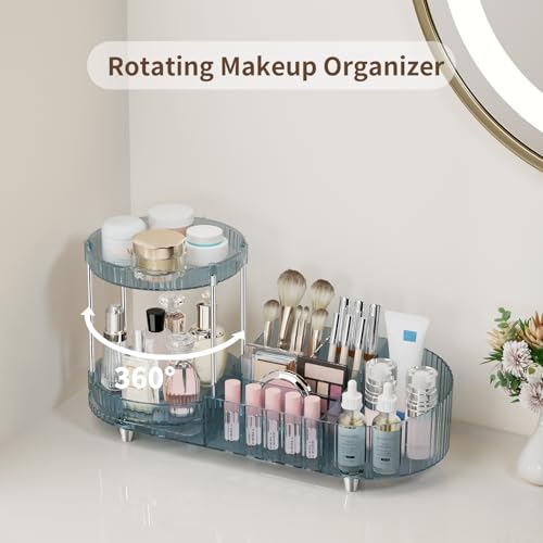 Rotating Makeup Organizer with 360 Silent Design & 5 Compartments