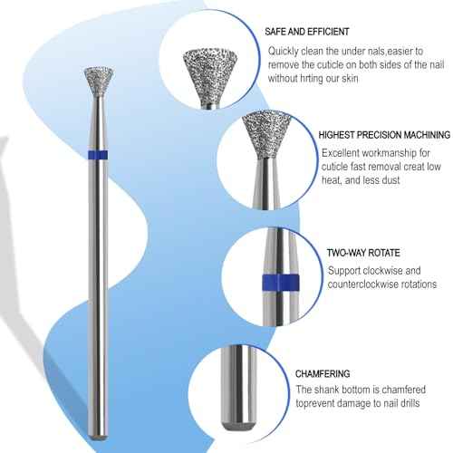 Cuticle Clean Nail Drill Bit, 3/32" Russian Diamond Nail File bits, Safety Carbide Under Nail Cleaner for Cuticle Dead Skin Nail Prepare, Overflow Gel Polishing (Medium)