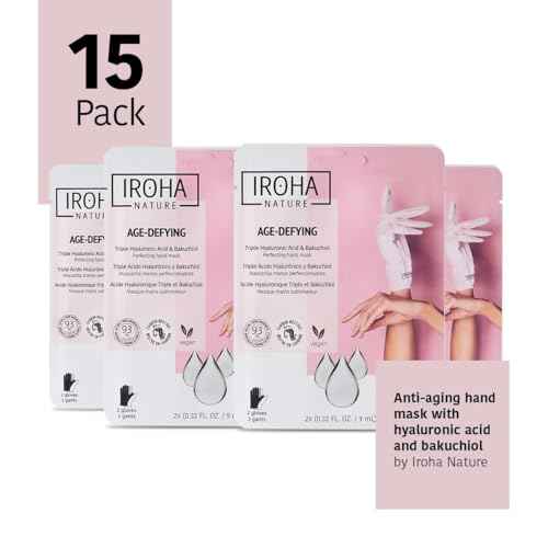 IROHA NATURE Anti-Aging Hand Mask Gloves | 15 Pairs | Triple Hyaluronic Acid, Bakuchiol & Niacinamide | Reduces Wrinkles & Dark Spots | Vegan & Cruelty-Free | 93% Natural Ingredients