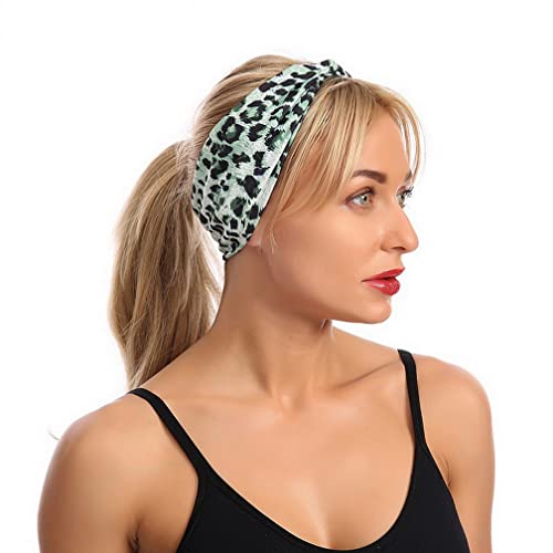 Woration Headband Yoga Leopard Print Cross Wide Elastic Headwear Head Wrap Hairband Twist Turban Knot Headwrap Hair Accessories for Women, Girls - Green