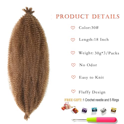 18 Inch Pre-Separated Springy Afro Twist Hair 3 Packs Pre-Fluffy Natural Curls are Perfect for Marley Crochet Hair Suitable for Black Women (30#, 18 Inch (Pack of 3))