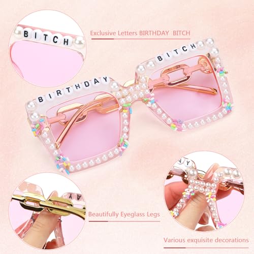 Etercycle Pink Square Birthday Sunglasses for Women