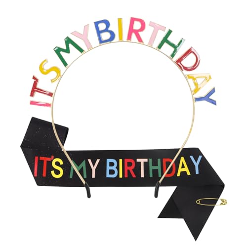 Araluky Birthday Crowns for Women: Headband & Sash with 'It's My Birthday' for Celebrations