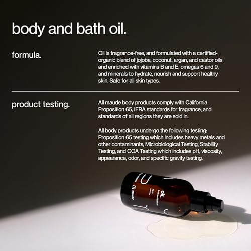 Maude Oil No. 0 - Hydrating Organic Massage + Body Oil - Skin Moisturizer with Jojoba, Coconut + Castor Oil - Rich in Vitamin B + Vitamin E - Relaxing Self Care Gifts (4 fl oz)