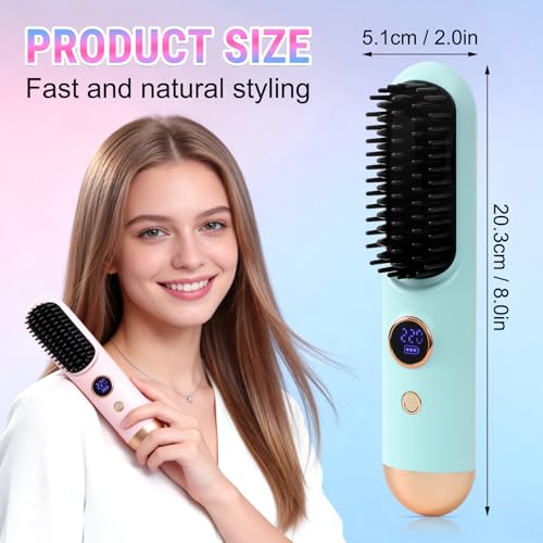 Cordless Hair Straightener Brush for Short Hair, Ceramic 9 Temps