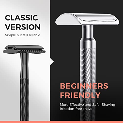 ZOMCHI Double Edge Safety Razor for Men & Women,[New Version 2.0 ] Metal Razor with 10 Double Edge Safety Razor Blades,Single Blade Razor ? Noble Silver