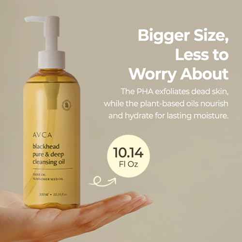 AVCA Blackhead Remover Cleansing Oil 10.14 fl.oz.(300ml) - Makeup & Blackhead Remover, PHA Gentle Exfoliator, Lightweight Pore Cleanser, Korean Skincare for Normal & Oily Skin