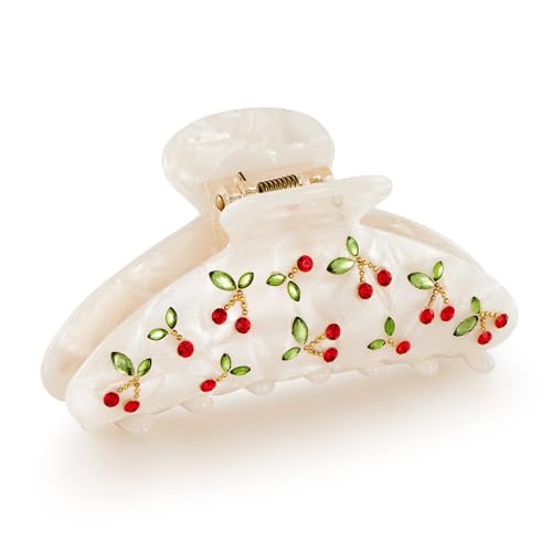 Red Cherry Rhinestone Acrylic Hair Clips for Thick Hair - 1PC