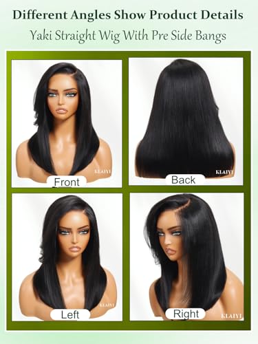 KLAIYI Yaki Straight Bob Wig 16" Glueless Human Hair Lace Front