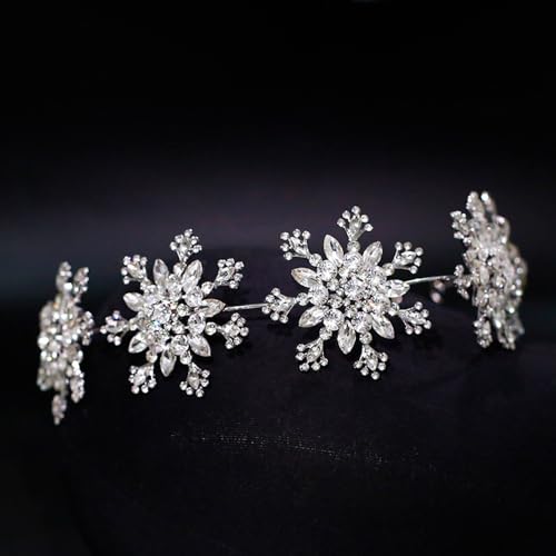 Xerling Silver Crystal Snowflake Christmas Headband Exquisite Snow Hairband Wedding Hair Hoop Accessories Xmas Headpiece Rhinestones Headwear for Women Girl