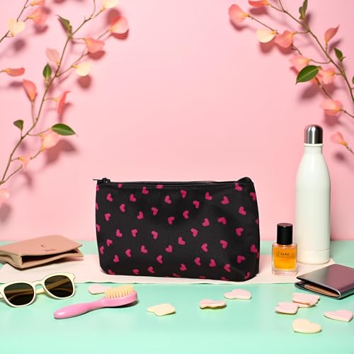 Red Outdoor Travel Cosmetic Bag Portable Makeup Organizer Heart Dot Print