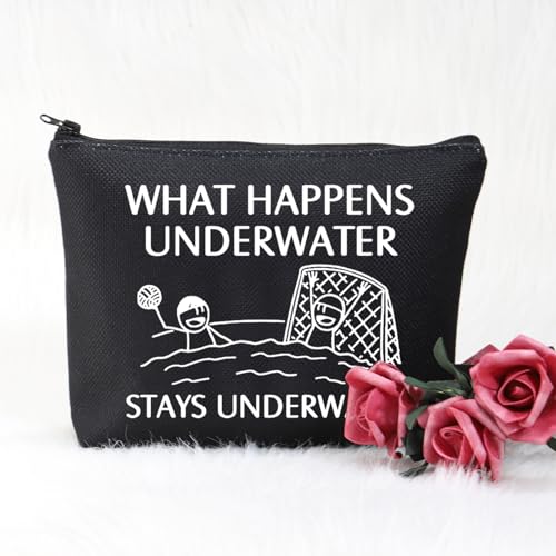 POFULL Water Polo Gifts Water Polo Player Gift What Happens Underwater Stays Underwater Cosmetic Bag (Stays Underwater black bag)