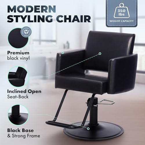 Buy-Rite Onyx Black Hydraulic Salon Chair, 550 Lb Pump