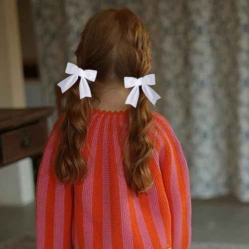 White Velvet Hair Bow Clips 3" Small Soft Velvet Ribbon Bow-Knot Alligator Hair Pins Barrettes for little Toddler Teen Flower Girls Kids Xmas Valentines Back School Gift Wedding Accessories