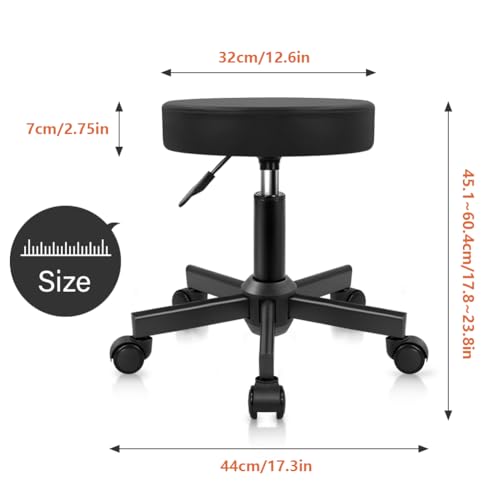 Height Adjustable Rolling Stool with Wheels, PU Leather