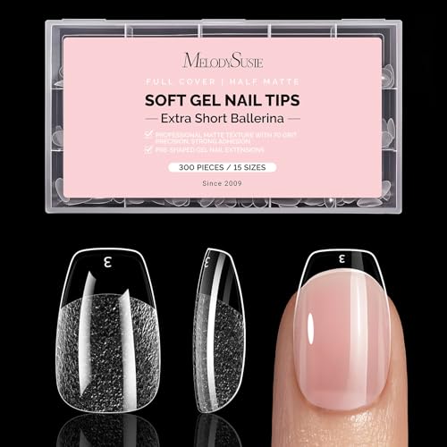 MelodySusie 300Pcs Extra Short Ballerina Nail Tips - Clear Acrylic