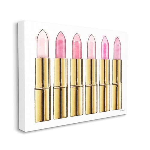 Stupell Industries Pink Gold Lipstick Glam Fashion Watercolor, Designed by Amanda Greenwood Wall Art, 30 x 1.5 x 40, Canvas