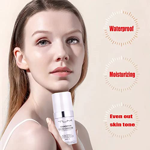 2Pcs 30ml TLM Colour Changing Foundation Makeup Concealer Cover Cream Full Coverage Flawless Liquid Base Nude Face Liquid Cover Concealer Change Skin Tone All-Day Moisturizing Foundation for Women&Girls