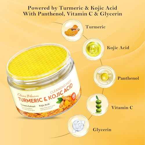 Turmeric Kojic Acid Cleansing Pads ? Gentle Exfoliating Face Pads for Radiant & Healthy-Looking Skin ? 60 Count