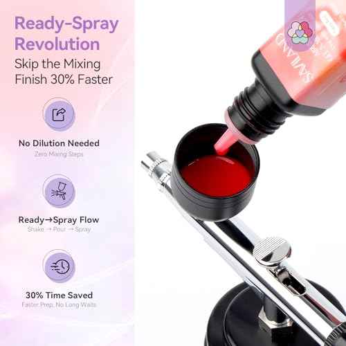 SAVILAND Advanced All-in-1 Airbrush Gel Nail Polish Kit: Dilution-Free Airbrush Paint for Nails Non-Acetone 12 Colors Airbrush Gel Polish with Airbrush Cleaner Stencils French Ombre Blush Nail Art