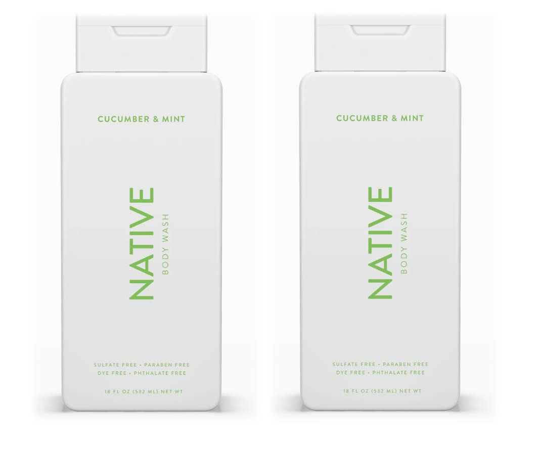 Native Body Wash Contains Naturally Derived Ingredients | For Women & Men, Sulfate, Paraben, & Dye Free Leaving Skin Soft and Hydrated | Cucumber & Mint 18 oz - 2 Pk