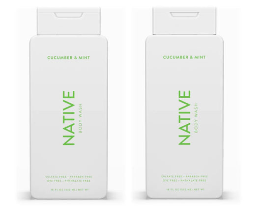 Native Body Wash Contains Naturally Derived Ingredients | For Women & Men, Sulfate, Paraben, & Dye Free Leaving Skin Soft and Hydrated | Cucumber & Mint 18 oz - 2 Pk