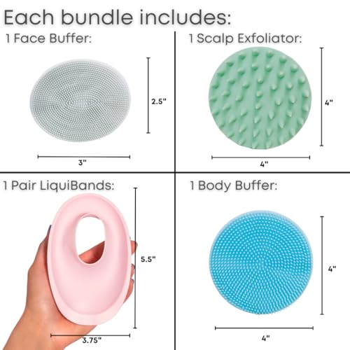 Beauty Gift Set for Face & Body - Spa Kit with Silicone Wristbands, Body Scrubber, Face Buffer & Scalp Exfoliator - Essential Skincare for Teen Girls & Women (Blush Pink)