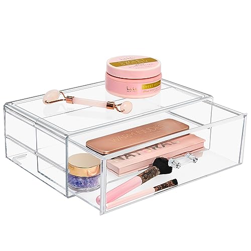 Sorbus Stackable Acrylic Drawers - 1 Clear Storage Drawers for Organizing Make up Palettes, Nail Hair Accessories, Cosmetics & Beauty Supplies - 11.75"W Makeup Organizer for Vanity, Bathroom Organizer
