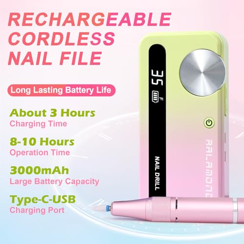 Electric Nail Drill 35000RPM with Bits | Cordless Rechargeable