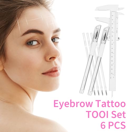 Eyebrow Microblading Marker Pen, 2 Pcs Brow Mapping Pens with with 4 Replacement Refills and 1 Ruler, Makeup Tattoo Skin Marker Pen, Brow Lamination Supplies for Eyebrow Lip Skin(White)