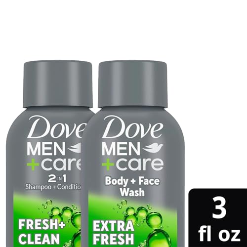 Dove Men+Care Travel Essentials Bundle ??Extra Fresh Body & Face Wash & Fresh + Clean 2-in-1 Shampoo, 3 Oz Ea
