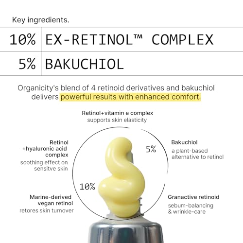 EX-Retinol & Bakuchiol 15% Facial Serum 0.5 Fl Oz | with Retinoid 1%, NAD+, EGF Peptides, Vitamin, Dexpanthenol | Korean Skin Care | for Firming and Lifting | Fragrance-Free Clean Formula