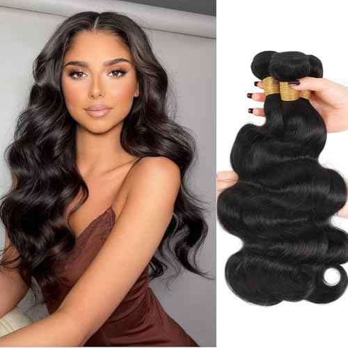 Body Wave Human Hair Bundles 18 20 22 Inch Black 3 Bundles Deals for Black Women Virgin Human Hair 12A Double Weft Quick Brazilian Hair Weave